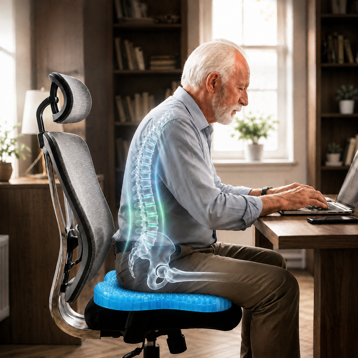 Posture soutenue par le coussin MediGel au bureau