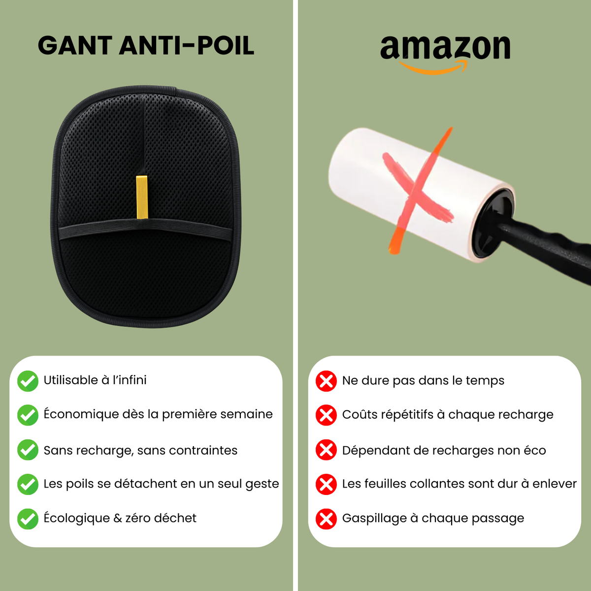 Gant anti-poils comparé au rouleau adhésif