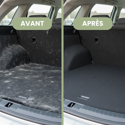 Coffre de voiture avant et après le gant anti-poils