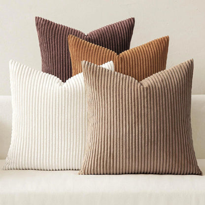 Lot de 4 housses de coussin côtelées, tons moka neutre