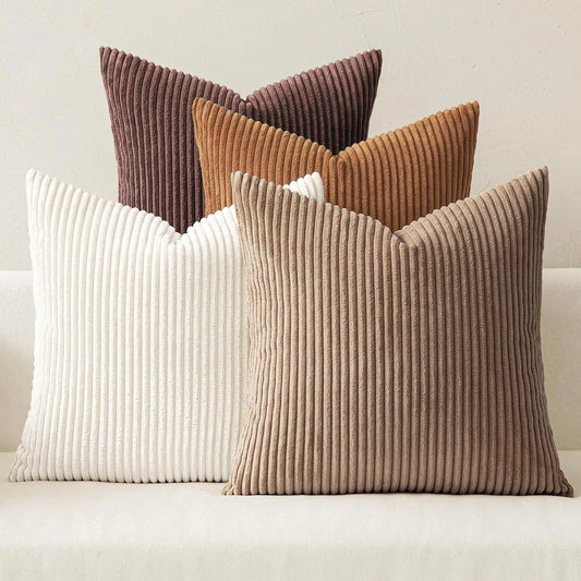 Lot de 4 housses de coussin côtelées, tons moka neutre