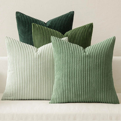Lot de 4 housses de coussin côtelées, tons vert forêt