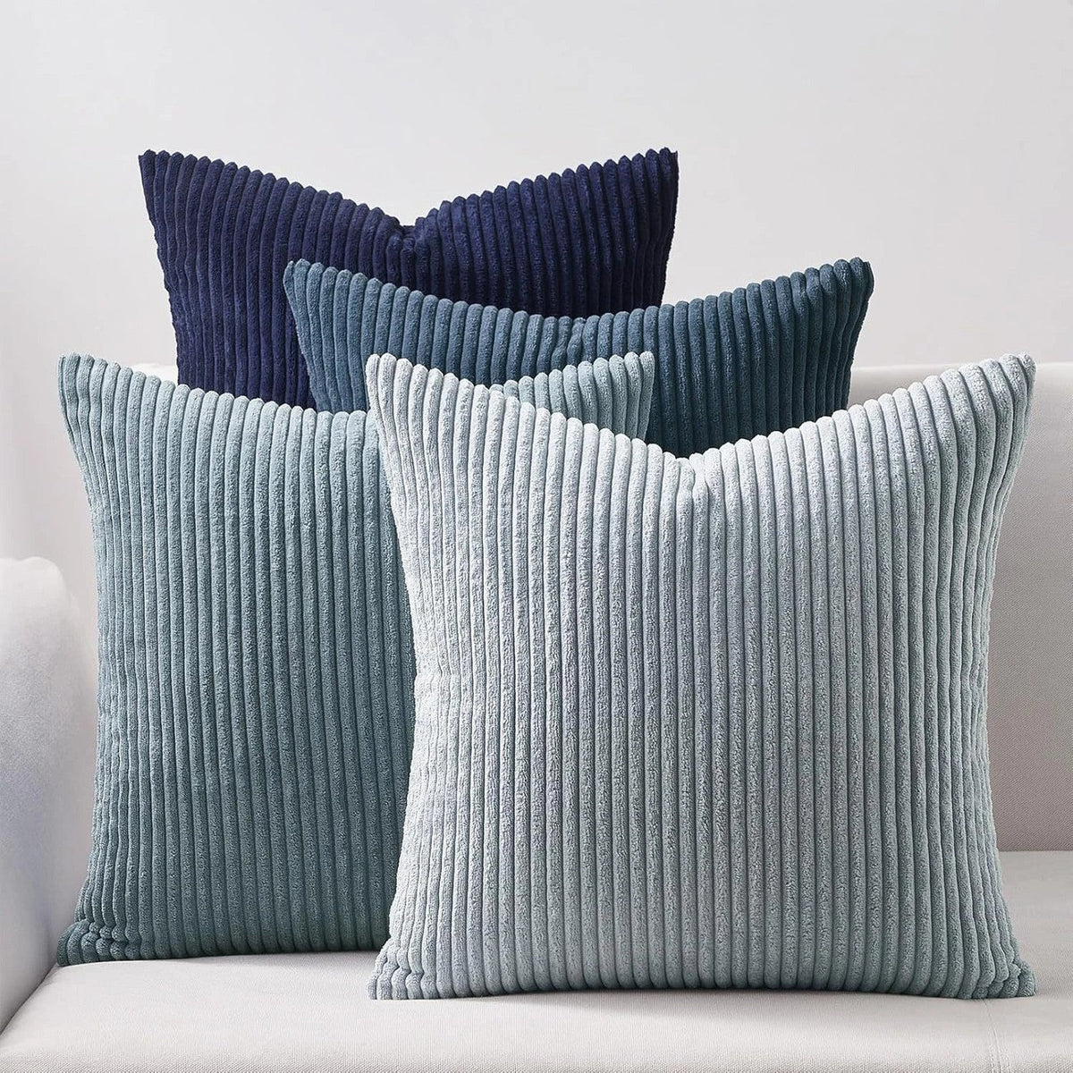 Lot de 4 housses de coussin côtelées, tons bleu côtier