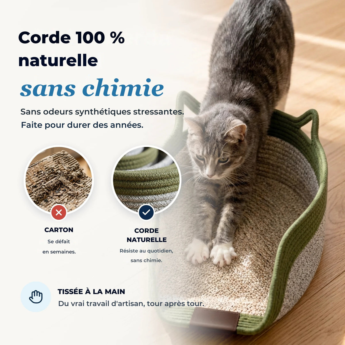 Corde 100 % naturelle, tissée à la main