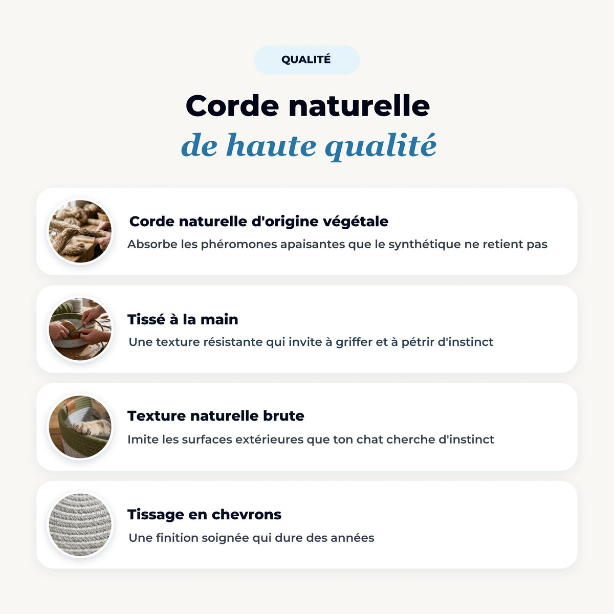 Corde naturelle de haute qualité, tissage en chevrons
