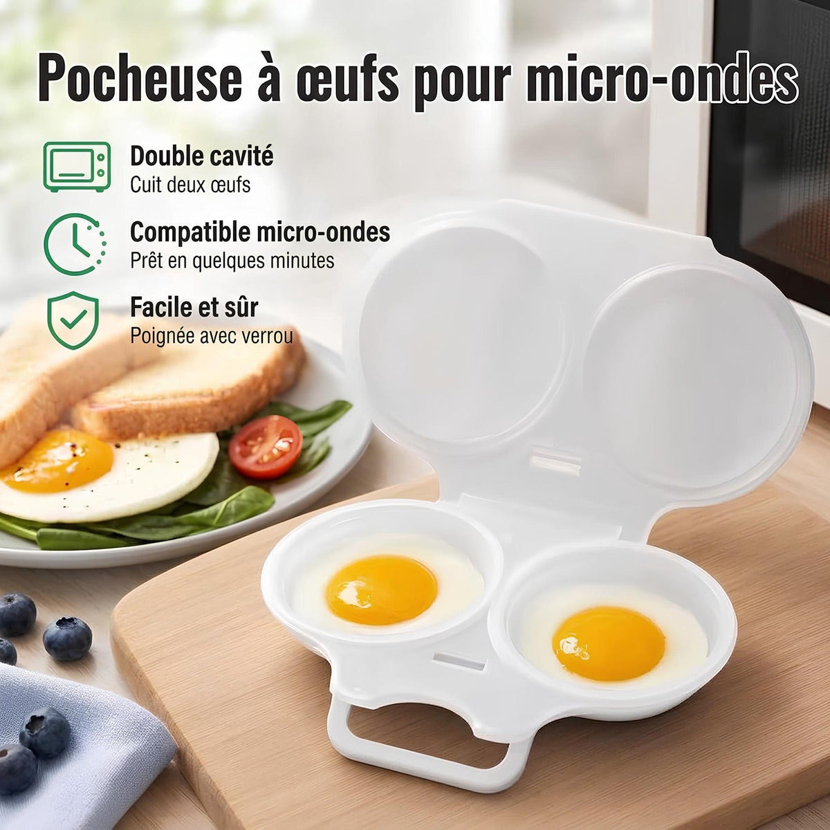 Pocheuse à œufs pour micro-ondes, modèle blanc