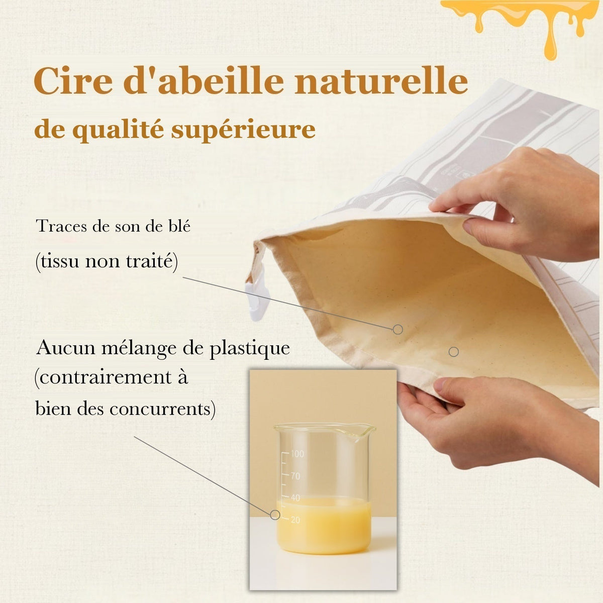 Cire d'abeille naturelle de qualité supérieure, sans mélange de plastique