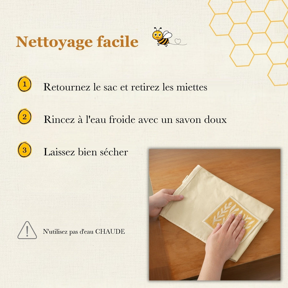 Nettoyage facile du sac à pain en cire d'abeille