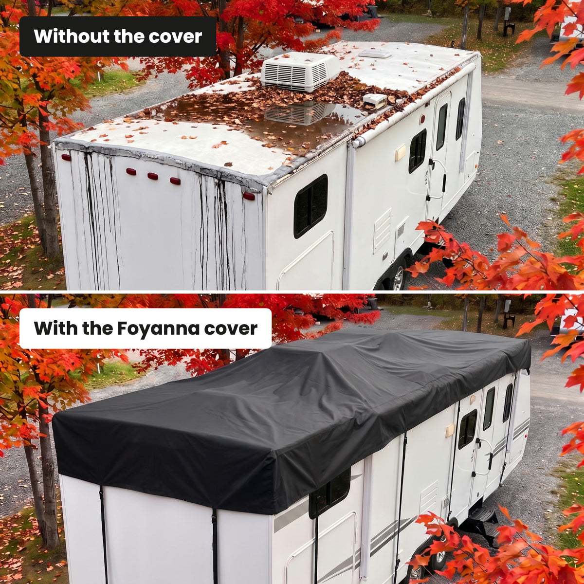 [en] Before and after: the roof without the cover, then with the Foyanna cover