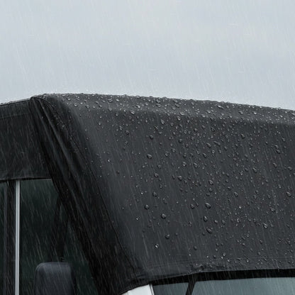 La pluie perle et ruisselle sur le tissu de la toile de toit