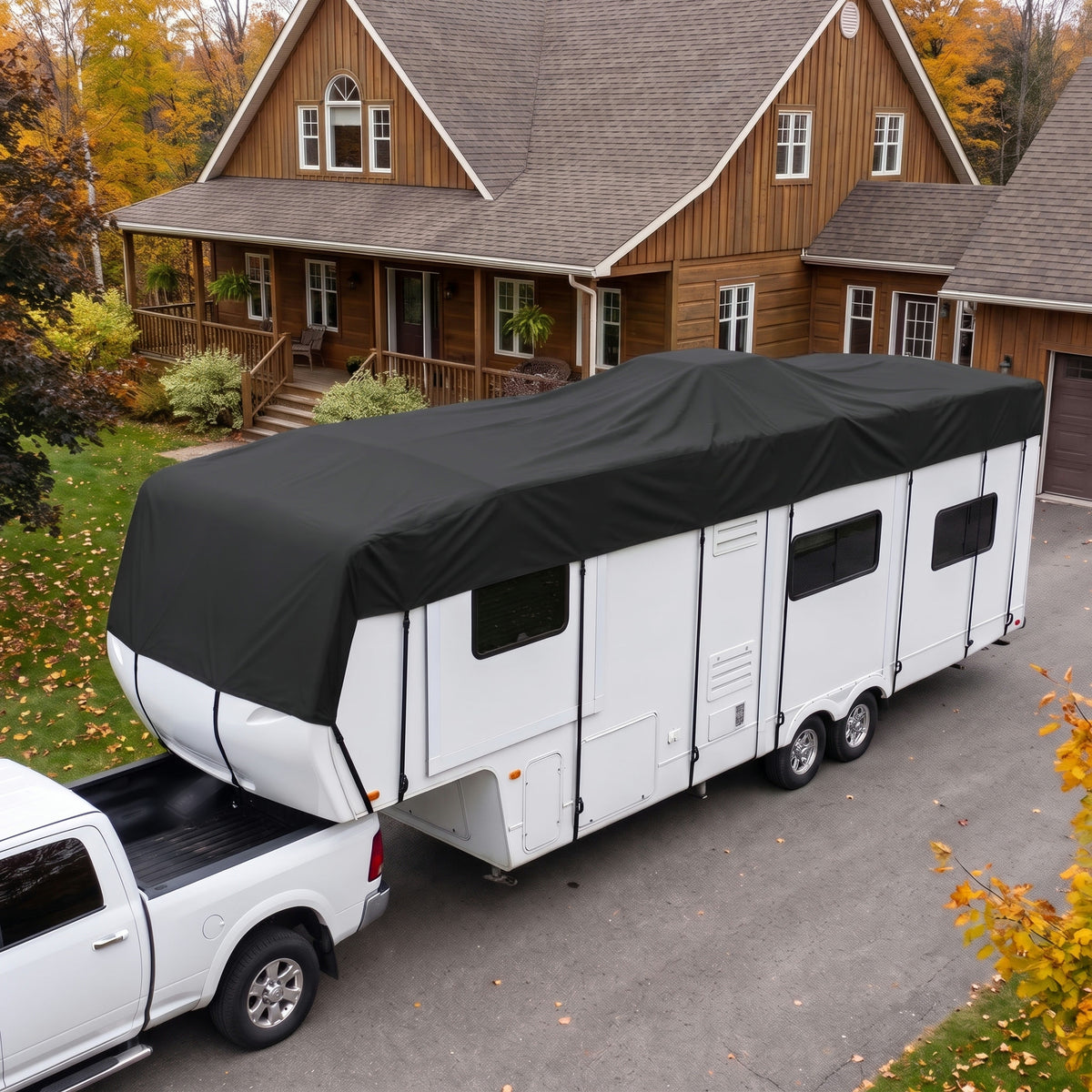 Toile de toit sur une fifth wheel attelée, climatisation couverte